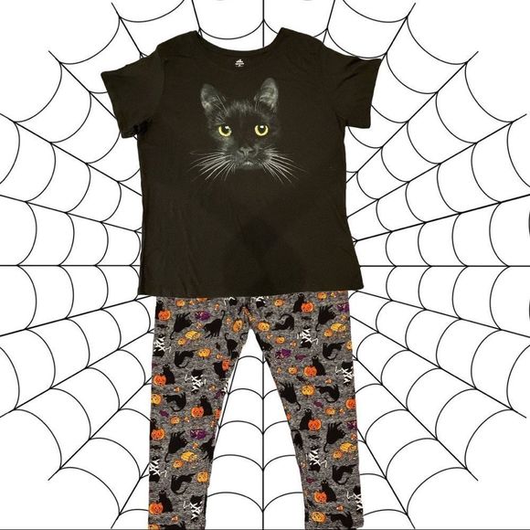 NWT Size 3X Halloween Brushed Knit Stretch Leggings & Black Cat 3X Tee - Picture 7 of 9